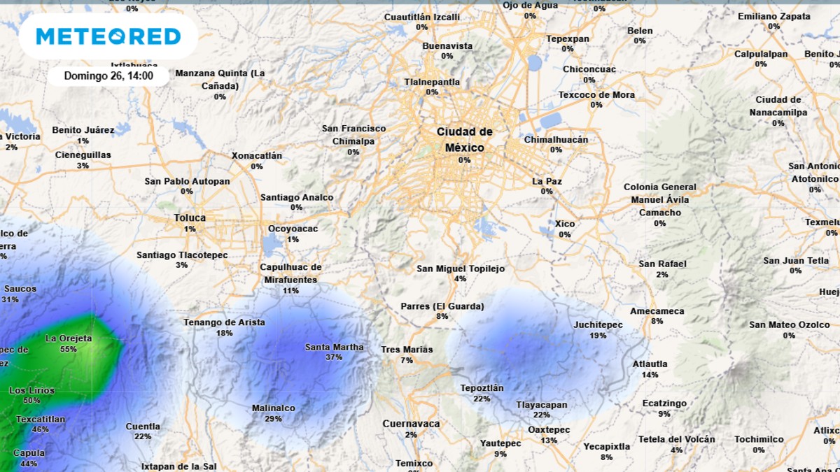 Mapa de probabilidad de lluvia en CdMx HOY 26 de octubre Mapa de probabilidad de lluvia en CdMx HOY 26 de octubre