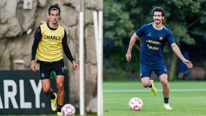 Jordi Cortizo entrenando con León y Pablo Bennevendo afinando detalles en la practica con Pumas previo a la jornada 15.