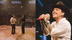 Christian Nodal cantando junto a Ángela Aguilar en Monterrey