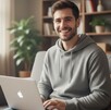 Joven estudiando en línea en su casa Joven estudiando en línea en su casa