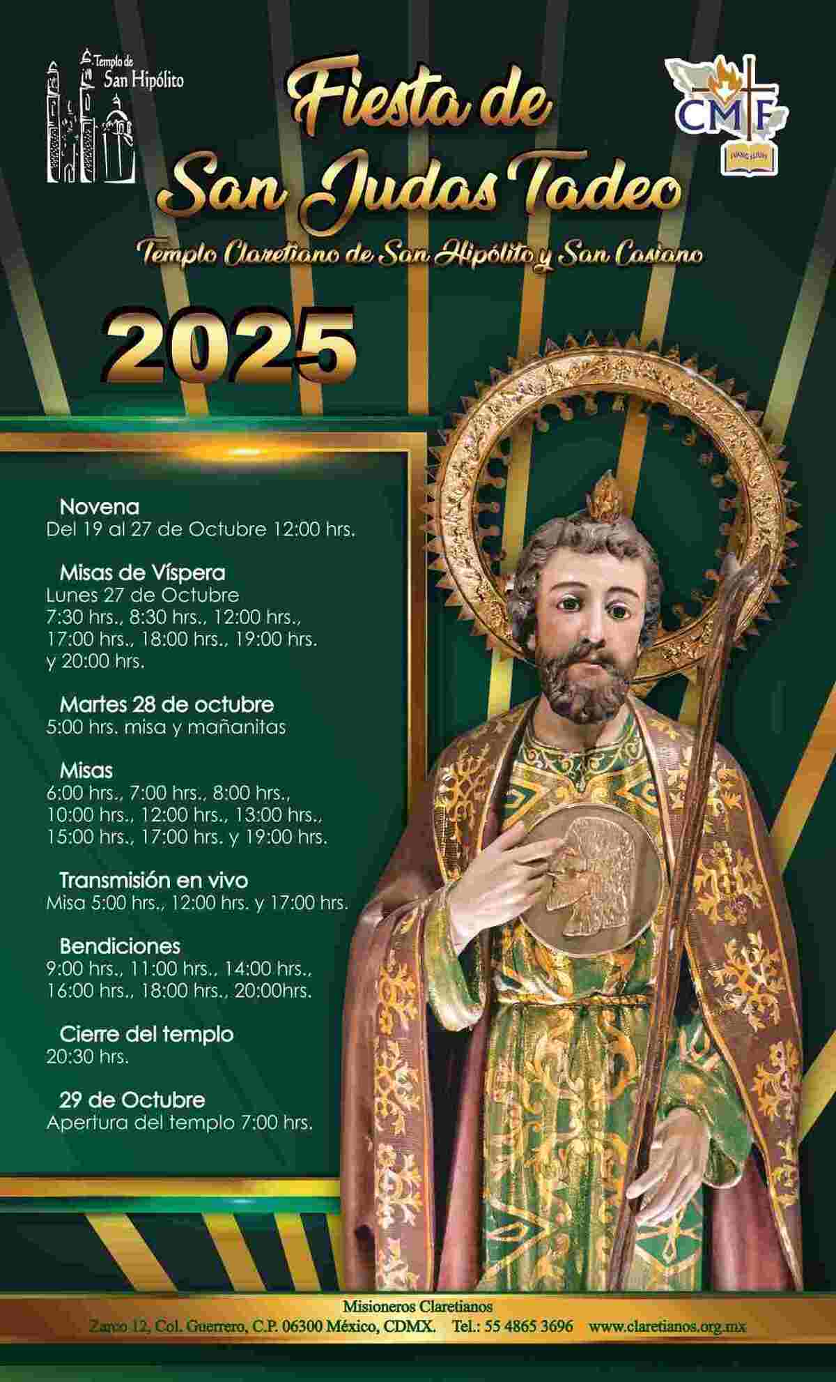 Programa de actividades en honor a San Judas Tadeo en San Hipólito Programa de actividades en honor a San Judas Tadeo en San Hipólito