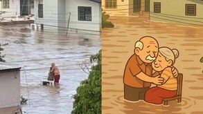 un hombre y una mujer se abrazan para sobrevivir a las inundaciones en veracruz