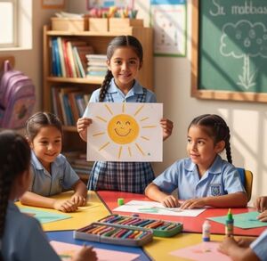 Niños en una escuela haciendo dibujos. Niños en una escuela haciendo dibujos.