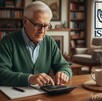 En la imagen se puede ver a un abuelito con una calculadora y una libreta en la que escribe cuánto dinero tiene. En la imagen se puede ver a un abuelito con una calculadora y una libreta en la que escribe cuánto dinero tiene.