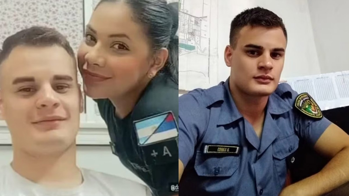 El oficial Natanael Comes en una selfie junto a su expareja Daiana Raquel Da Rosa, a quien le quitó la vida; ambos con uniforme.