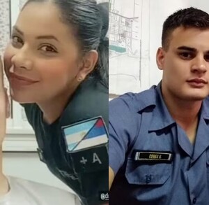 El oficial Natanael Comes en una selfie junto a su expareja Daiana Raquel Da Rosa, a quien le quitó la vida; ambos con uniforme. El oficial Natanael Comes en una selfie junto a su expareja Daiana Raquel Da Rosa, a quien le quitó la vida; ambos con uniforme.