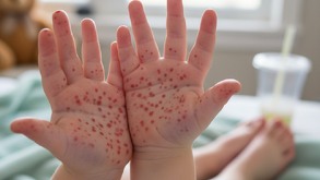 Manos de un menor contagiado con virus Coxsackie generada con inteligencia artifical