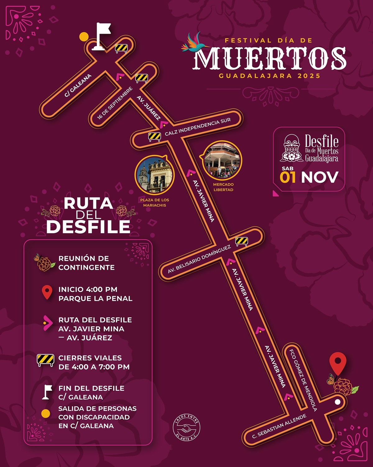 Croquis deruta de día de muertos Guadalajara 2025 Croquis deruta de día de muertos Guadalajara 2025