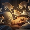 mujer soñando con gatos de distintos colores