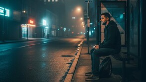 Parada de autobús vacía durante la noche de Halloween en Guadalajara