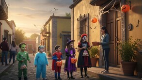 Niños disfrazados salen a pedir dulces a las casas en León por la celebración de Halloween.