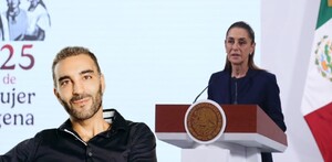 La Mañanera con Claudia Sheinbaum hablando desde el podio, con imagen de Simón Levy, ex funcionario detenido en Portugal La Mañanera con Claudia Sheinbaum hablando desde el podio, con imagen de Simón Levy, ex funcionario detenido en Portugal