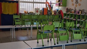 Salón de clases desinfectado del jardín de niños “Vicente Guerrero”, ubicado en Chilpancingo, donde menores presuntamente se intoxicaron.