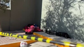 El hombre migrante fue encontrado tirado inconsciente afuera de una tienda acompañado de sus dos perros.
