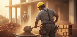 El trabajador de la construcción se encuentra laborando con una mezcla.