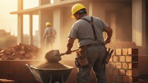 El trabajador de la construcción se encuentra laborando con una mezcla.