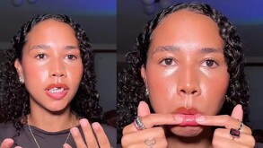 Sierra Rose aparece con una blusa cafre, anillos em ambas manos