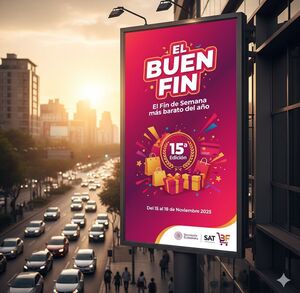 La foto generada por IA muestra cómo se ve un espectacular promocionado la próxima temporada de rebajas, conocida como el Buen Fin. La foto generada por IA muestra cómo se ve un espectacular promocionado la próxima temporada de rebajas, conocida como el Buen Fin.