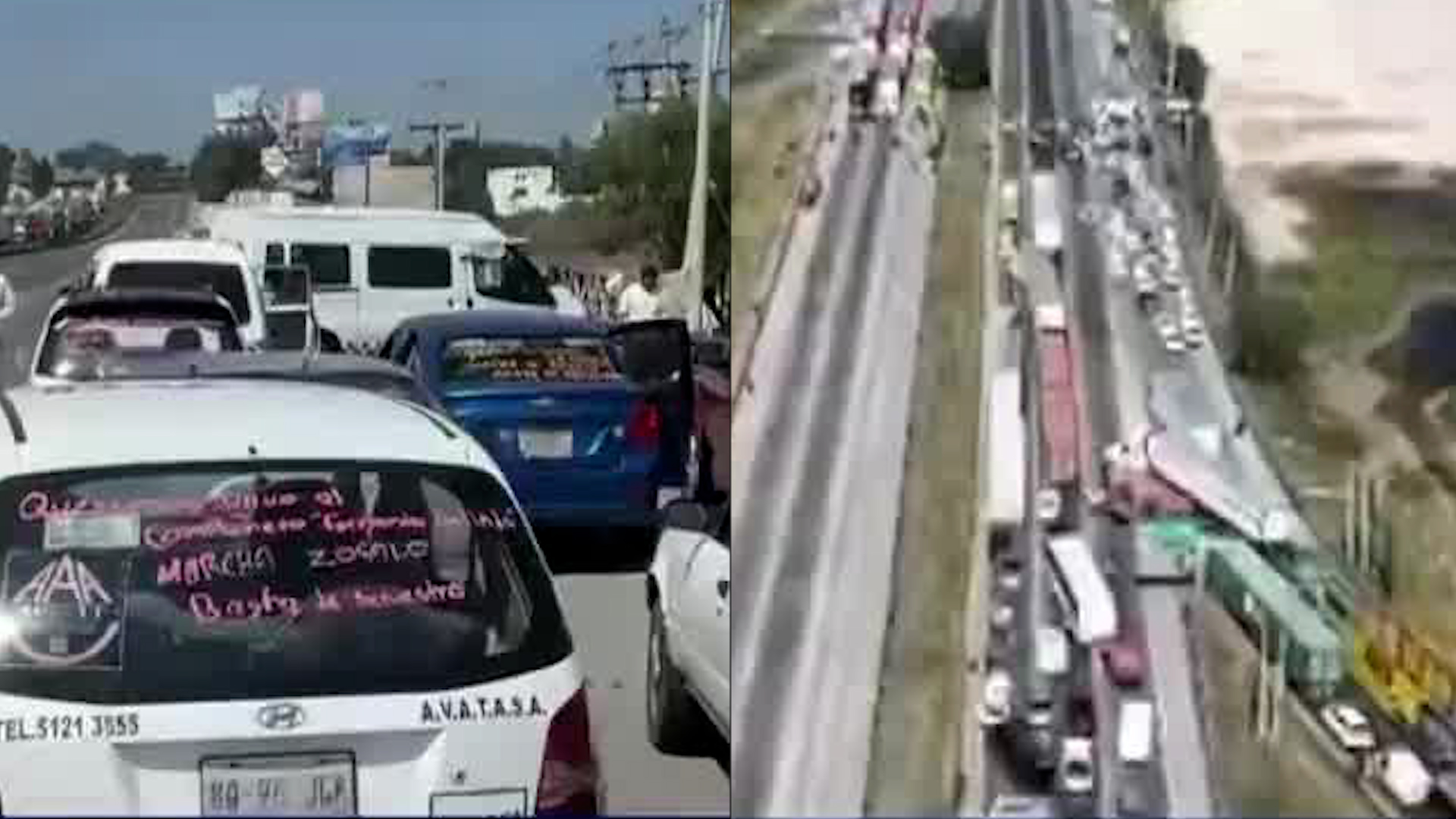 En la conexión entre el Circuito Exterior Mexiquense y la México-Querétaro, transportistas realizan un bloqueo parcial.