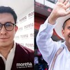 A la izquierda una selfie de Alberto Tejeda vistiendo un chaleco del partido de Morena Jalisco y a la derecha una foto de Carlos Manzo saludando