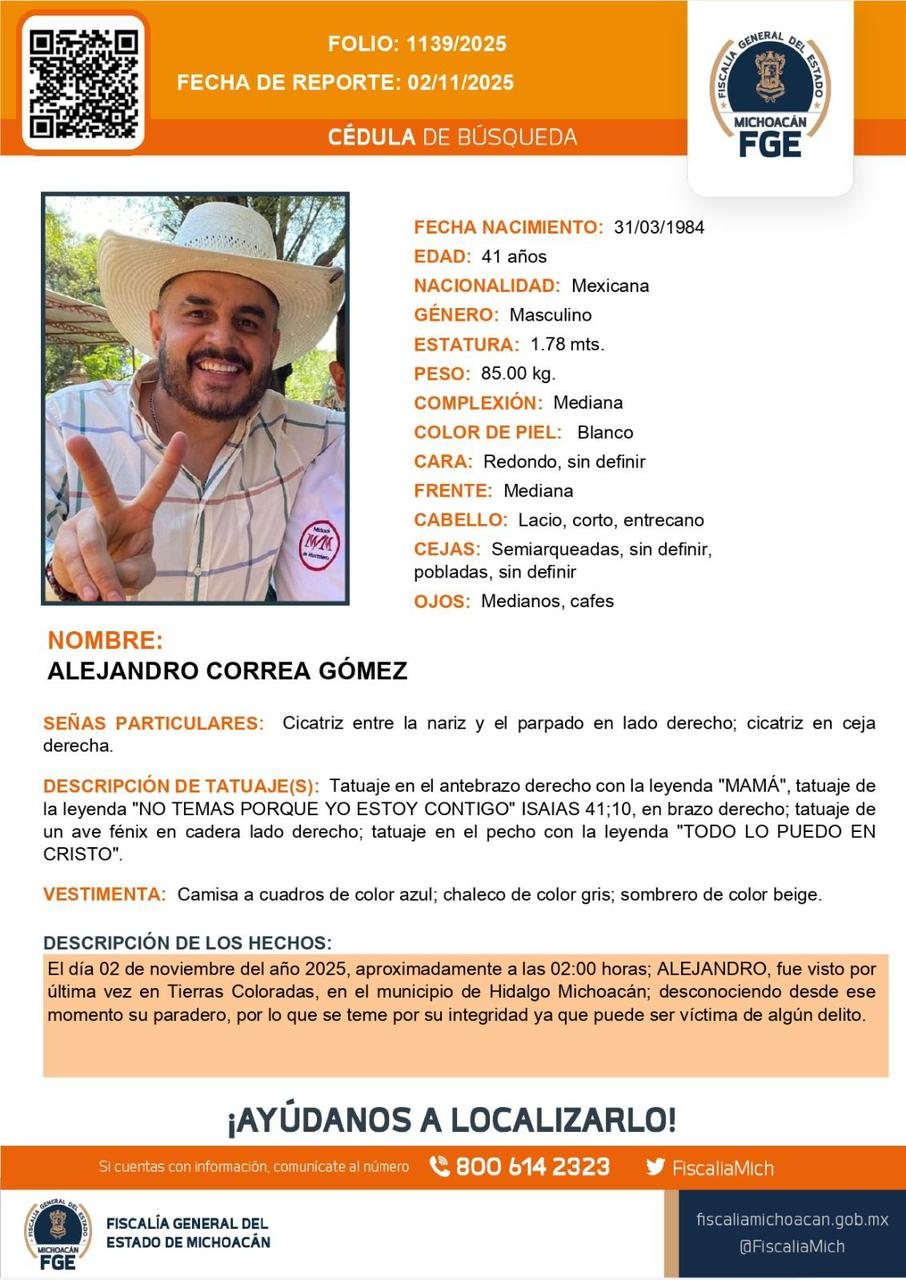 Alejandro Correa ex alcalde de Zinapécuaro desaparecido en Michoacán