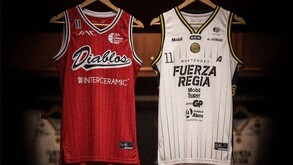 Jerseys de Diablos Rojos Basquetbol y Fuerza Regia, representando el enfrentamiento en la Final de LNBP 2025.