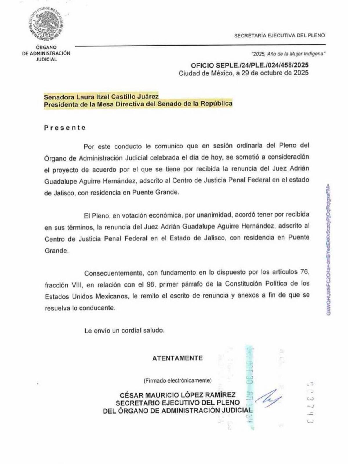 Adrián Guadalupe Aguirre Hernández renuncia como juez federal de Jalisco
