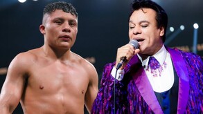 Isaac 'Pitbull' Cruz durante un combate de boxeo y Juan Gabriel durante un concierto en vivo.