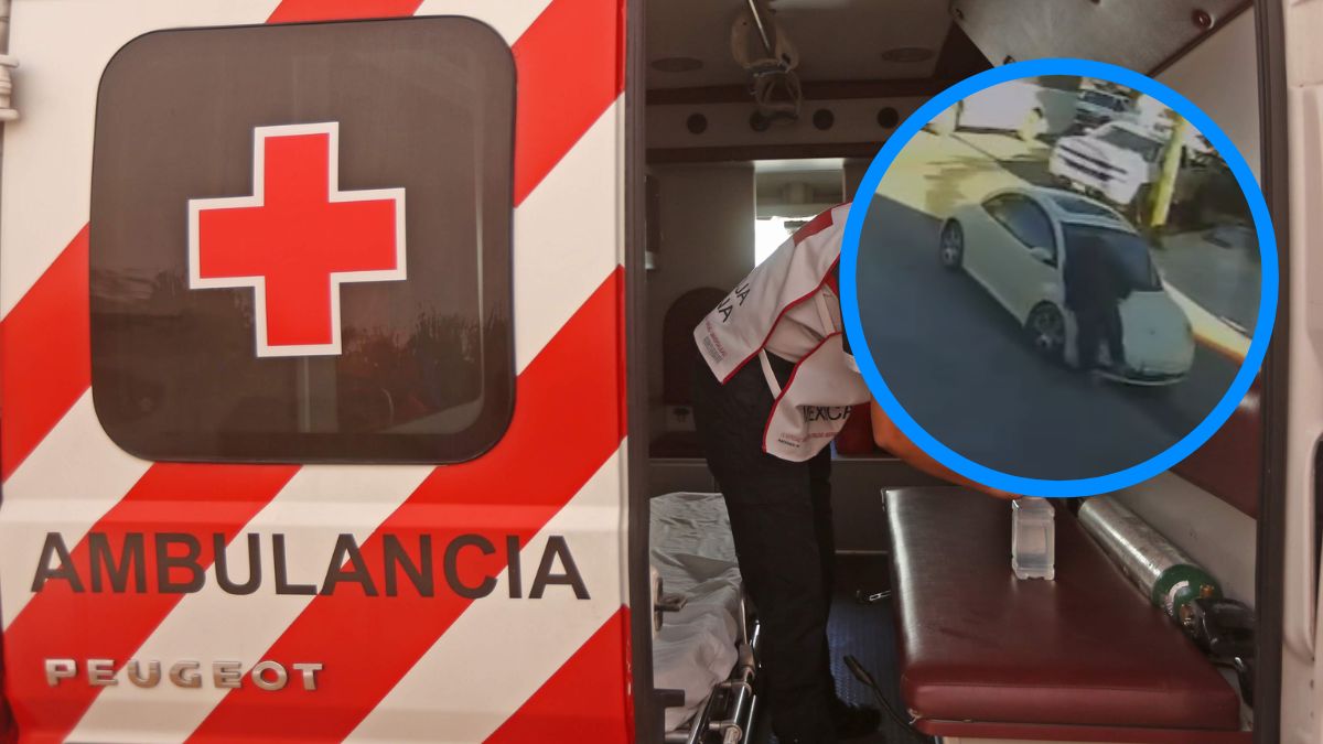 Cruz Roja mexicana y  la imagen de un hombre siendo atropellado por un auto, en San Pedro.