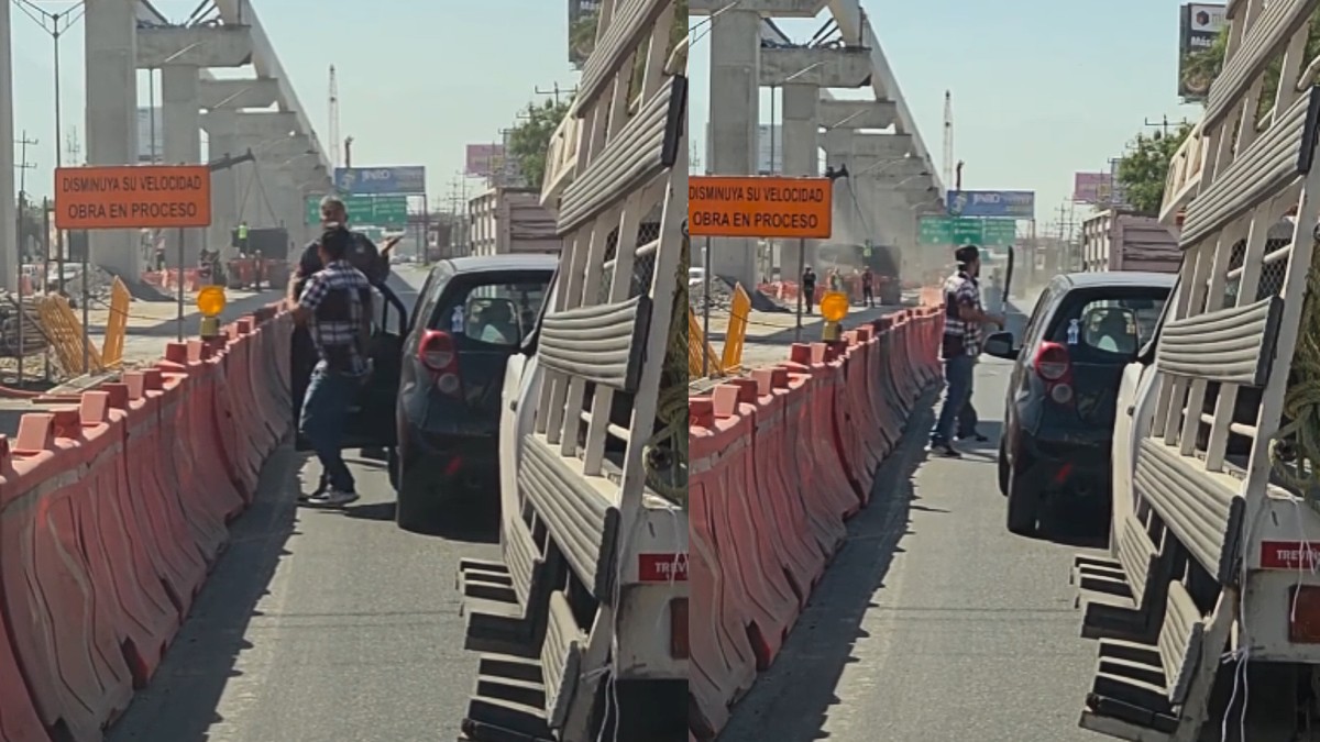 Automovilistas peleando en avenida Miguel Alemán en Apodaca