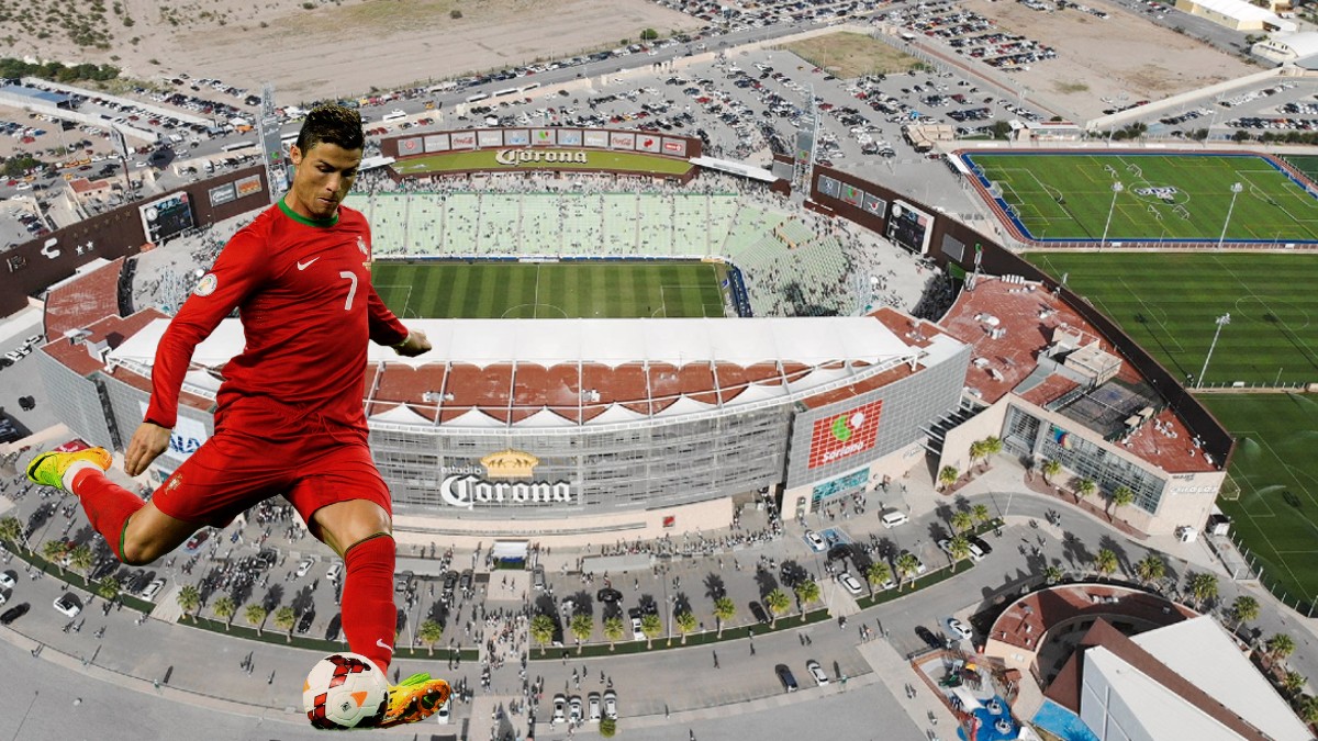 El TSM visto desde tomas aéreas con la imagen de Cristiano Ronaldo, quien podría entrenar ahí