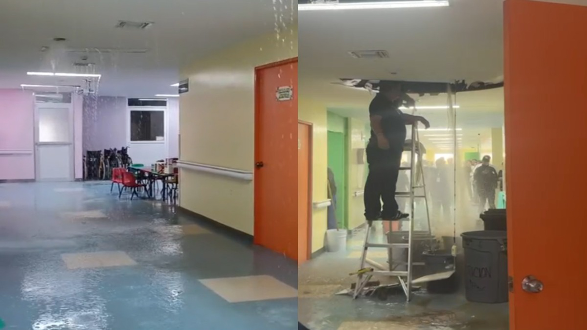 La fuga de agua, que caía como cascada, alarmó a los menores y padres de familia que acudieron a consulta la mañana del viernes.