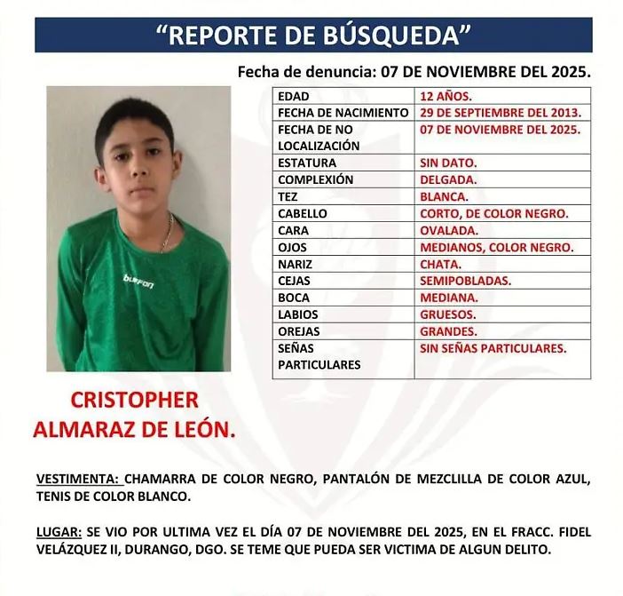 Vestía chamarra negra, pantalón de mezclilla azul y tenis blancos.