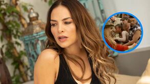 Fabiola Campomanes posando de perfil para una foto, mientras aparece otra imagen la que está siendo auxiliada por sus compañeros en La Granja VIP.