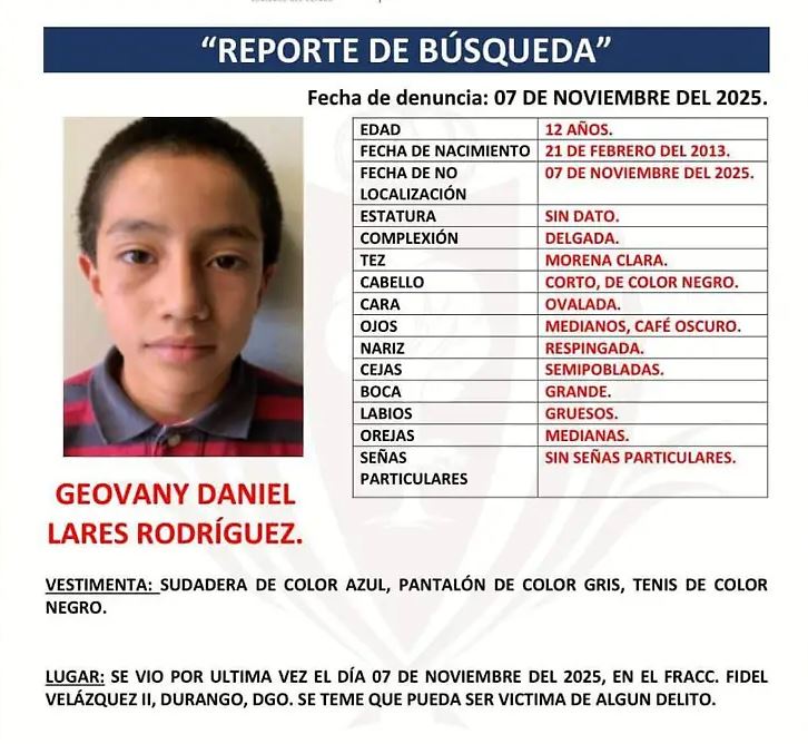 Llevaba sudadera azul, pantalón gris y tenis negros al momento de su última ubicación conocida