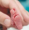 planta de pies de bebé con una mano tocándolos