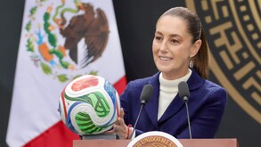 La presidenta de México, Claudia Sheinbaum Pardo, durante la presentación del Mundial 2026 en México, Estados Unidos y Canadá.