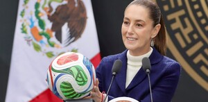 La presidenta de México, Claudia Sheinbaum Pardo, durante la presentación del Mundial 2026 en México, Estados Unidos y Canadá.