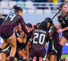 Jugadores de la Selección femenil Sub-17 festejando el gol del empate por el tercer lugar contra Brasil.