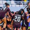 Jugadores de la Selección femenil Sub-17 festejando el gol del empate por el tercer lugar contra Brasil.