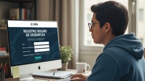 Joven registrándose al seguro de desempleo de la Ciudad de México.