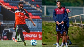 Diego Aguilar de Tepatitlán haciendo un tiro en el entrenamiento y Juan Carrera del Atlante en el inicio de la práctica táctica.