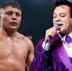 Isaac 'Pitbull' Cruz durante un combate de boxeo y Juan Gabriel durante un concierto en vivo.