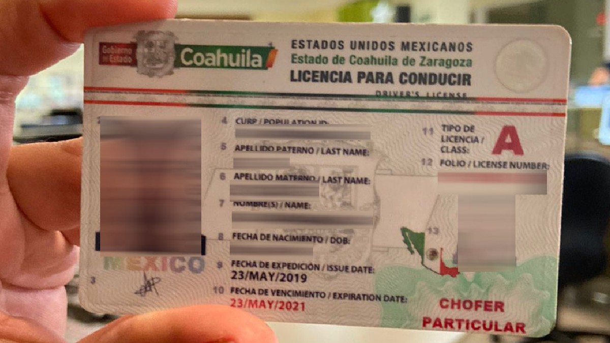 Licencia de conducir en el estado de Coahuila en color blanco con verde