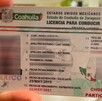 Licencia de conducir en el estado de Coahuila en color blanco con verde