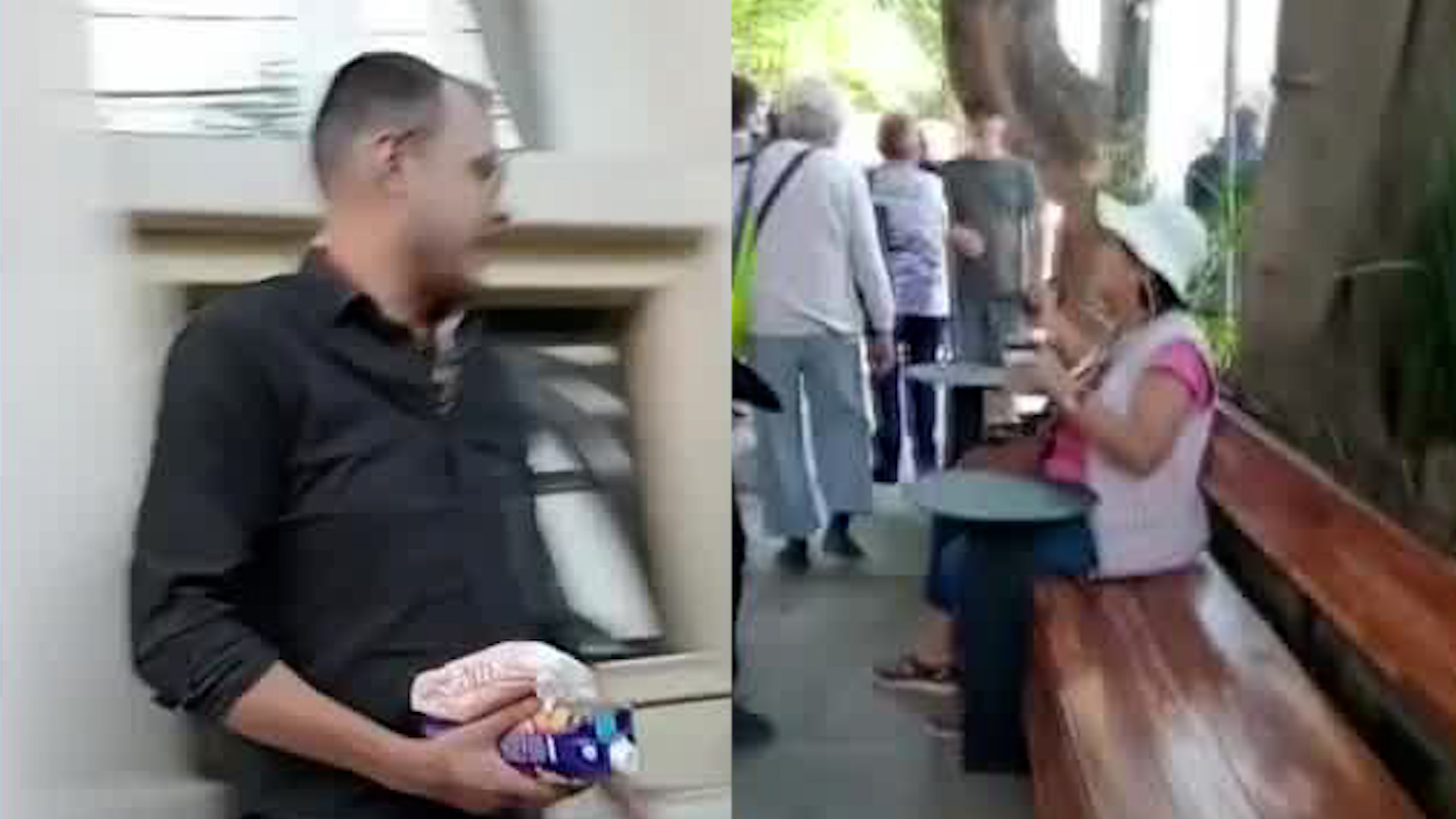 Un hombre de la cafetería Ding Dong corrió a los adultos mayores sentados en una banca.