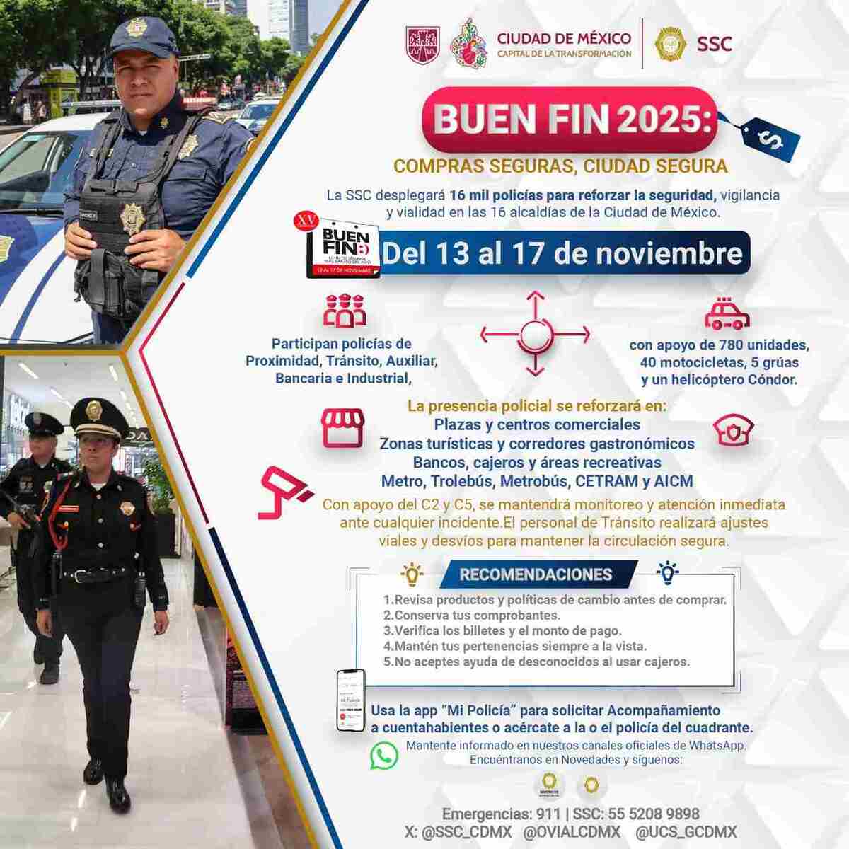 Comunicado SSC por operativo de seguridad durante Buen Fin 2025 en CdMx