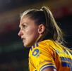 Jugadora de Tigres Femenil durante el partido entre las Amazonas y Juárez en Cuartos de Final del Apertura 2025.