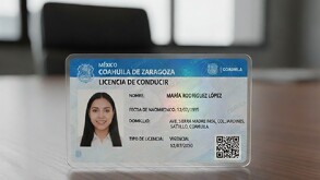 En la imagen se ve una licencia de conducir y una foto de una mujer de Saltillo, Coahuila.