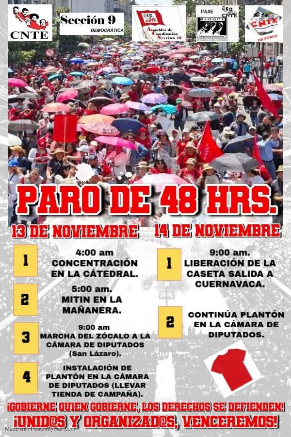 Comunicado de actividades en CdMx por paro nacional de la CNTE